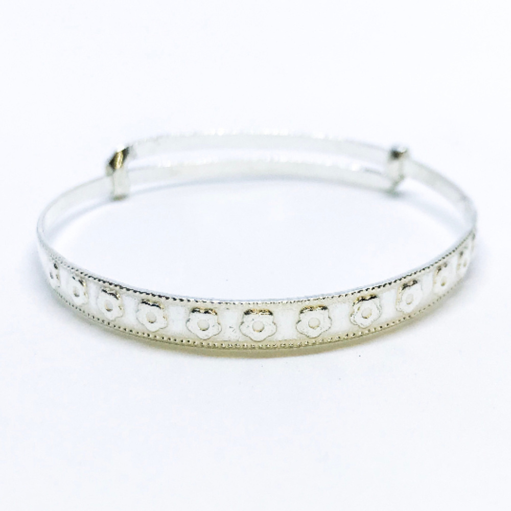 Silver Flower Design Newborn Bangle Bracelet